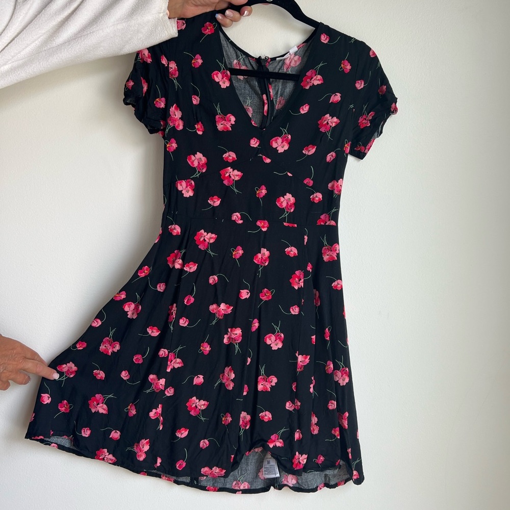 Black and Pink Rose Floral Sundress